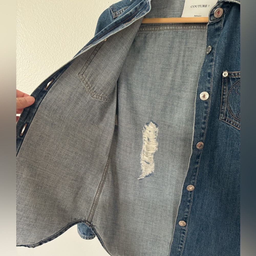 EUC Moschino Couture Distressed Denim Jean Shirt Jacket Size 2 X small Italy - Picture 15 of 16